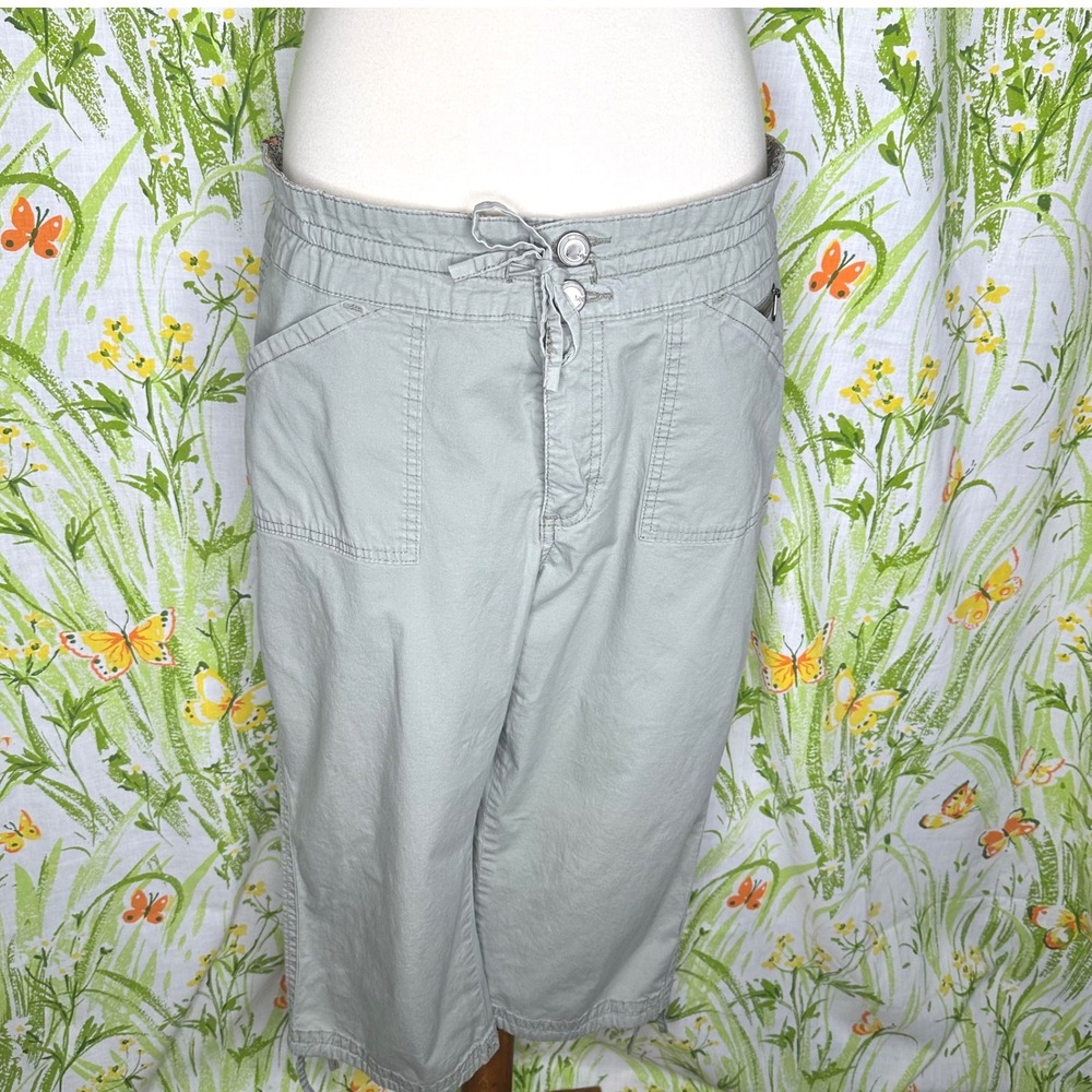 Lee Womens Sage Green Utility Capri Pants Mid Rise Drawstring Size 16 Medium
